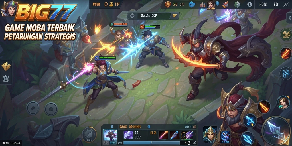 Tampilan gameplay MOBA yang seru dan dinamis di BIG77.