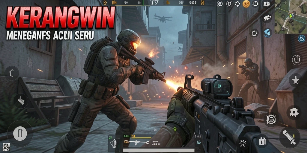 Screenshot menunjukkan aksi intens di gameplay KERANGWIN.