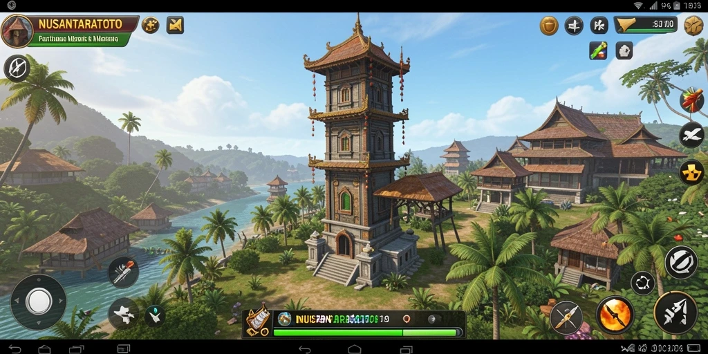Screenshot gameplay NUSANTARATOTO yang menampilkan serangan menara pada musuh.