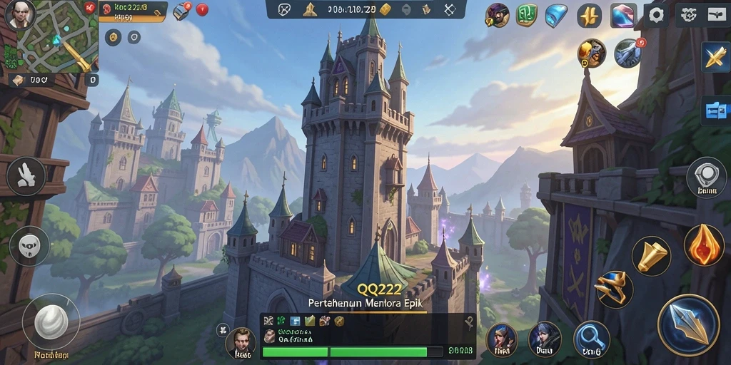 Screenshot utama menunjukkan gameplay strategis dalam QQ222 Tower Defense.